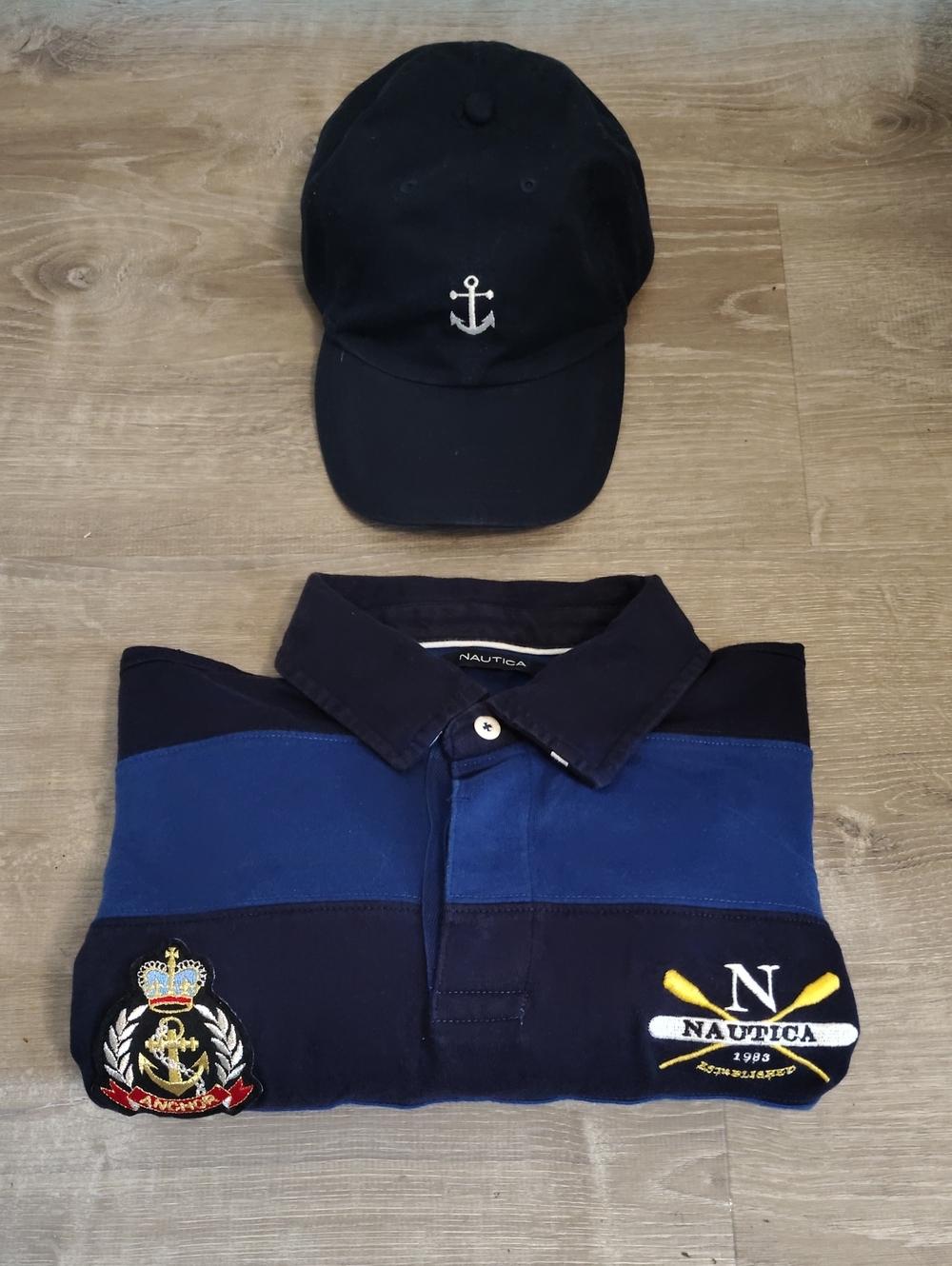 Nautica Striped 100% Cotton Long-Sleeve Rugby Polo With Custom Patchwork